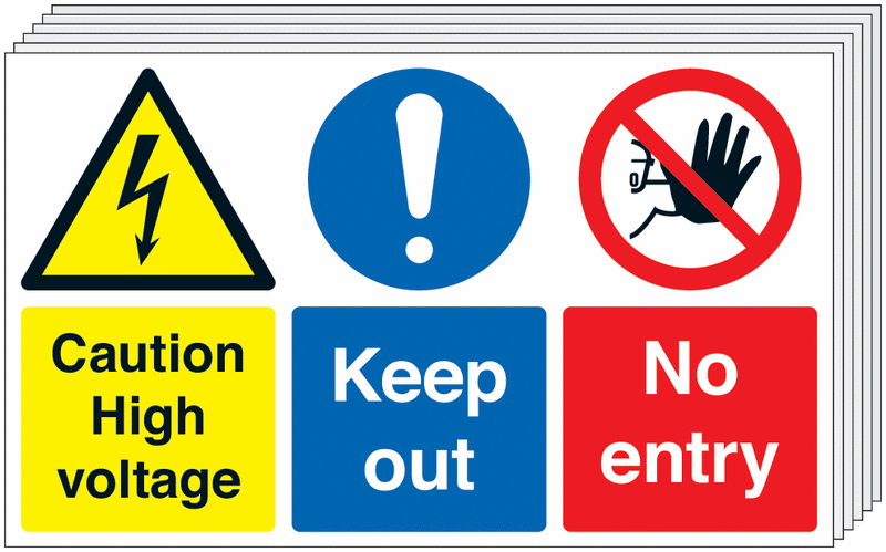 6-Pack Caution High Voltage/Keep Out/No Entry – Multi Message Signs
