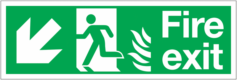 NHS Fire Exit Signs – Man Left/Arrow Diagonal Left Down