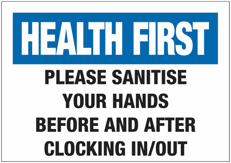 Please Sanitise Your Hands Before And After Clocking In/Out Sign